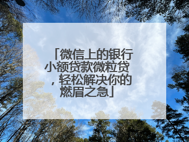 微信上的银行小额贷款微粒贷，轻松解决你的燃眉之急